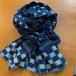 J. Jill Indigo and White Patterned Scarf